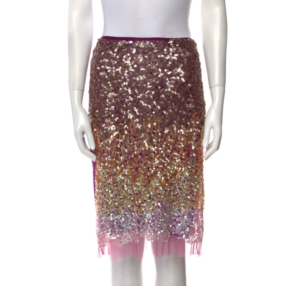 Vintage Vivienne Tam Pink and Gold Sequin Skirt - 2